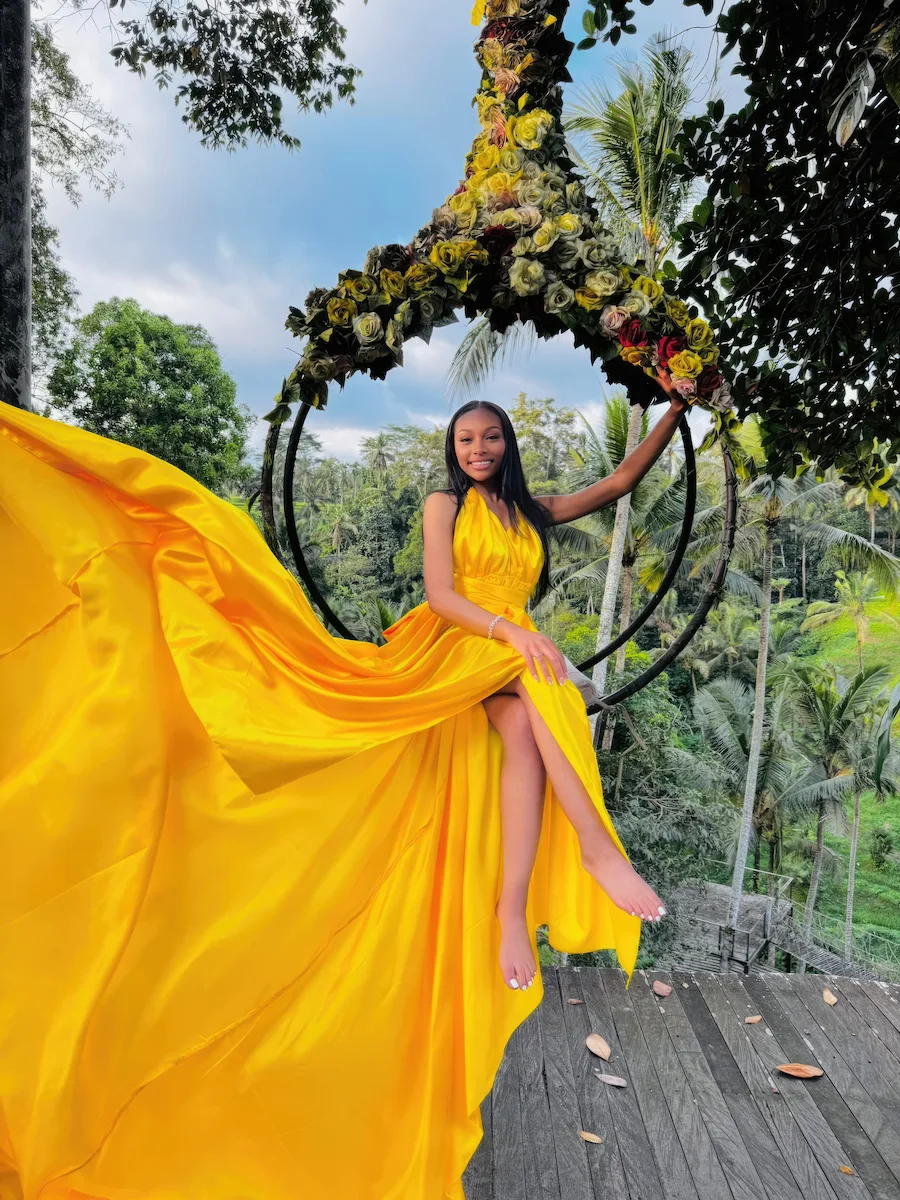 Fashion model in flying dress